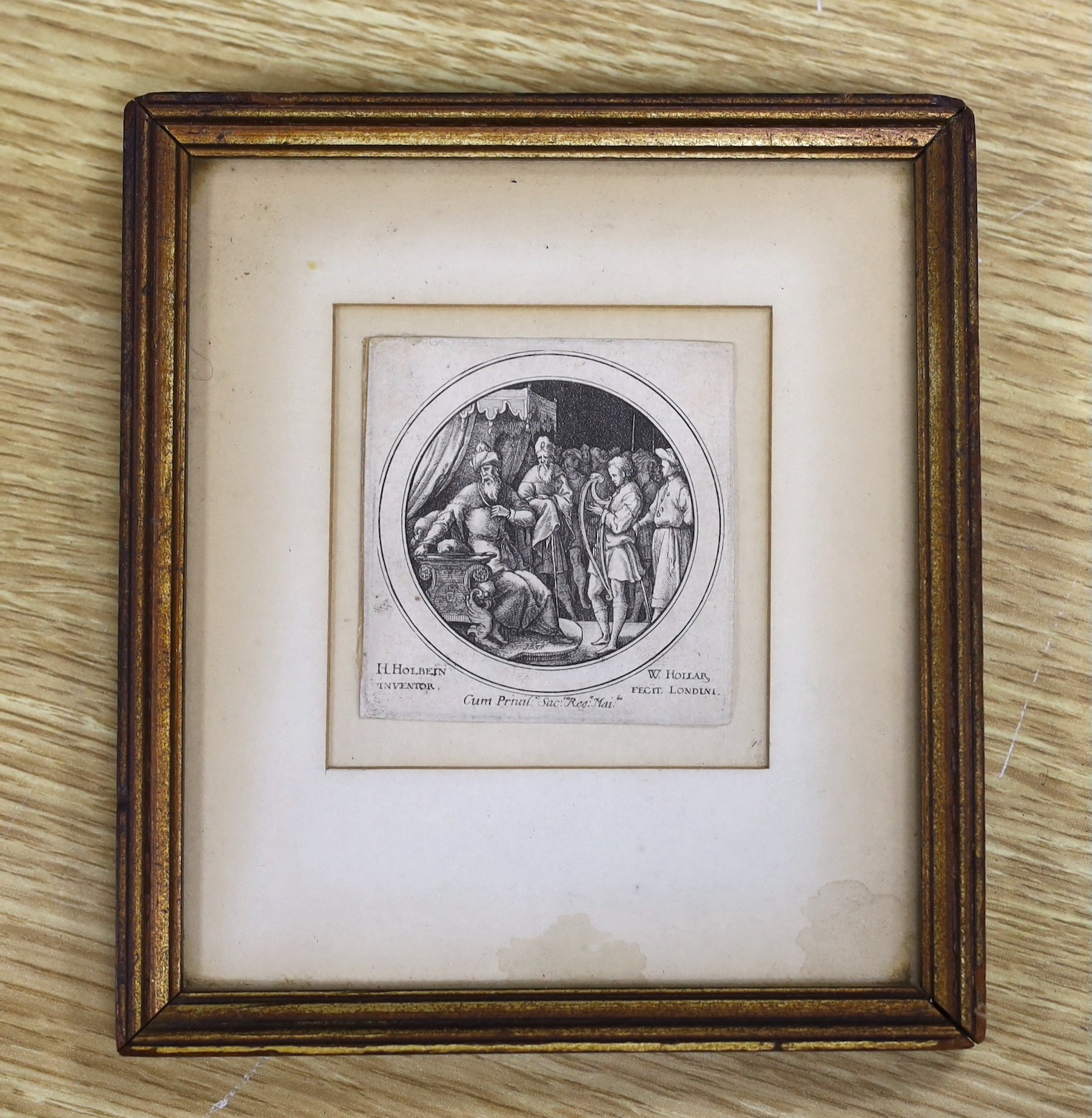 Wenceslaus Hollar after Hans Holbien the younger, drypoint etching second state c.1638, ’David before Saul’’, trimmed close to the margins, overall 6 x 6cm